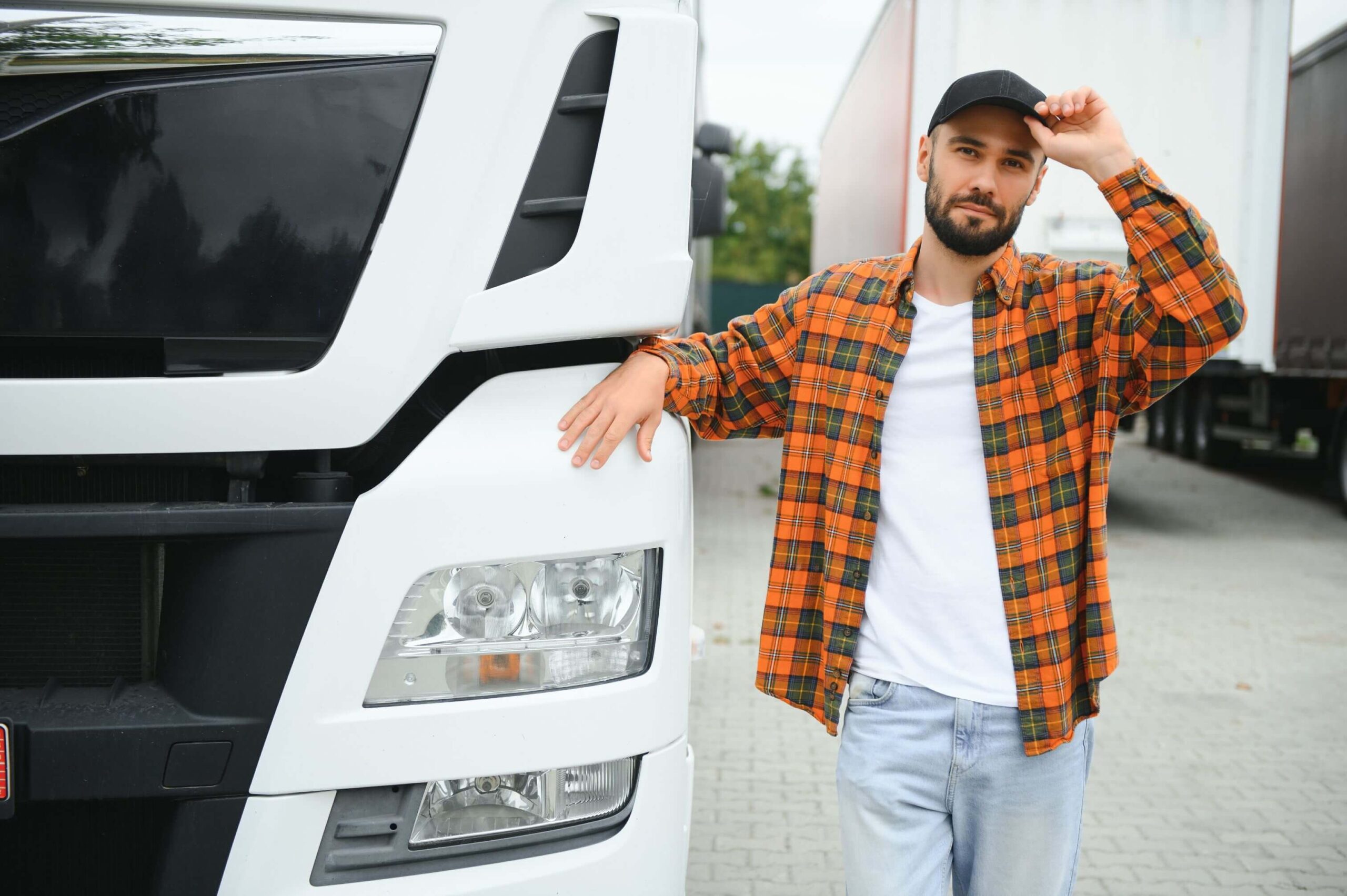 men driver near lorry truck man owner truck driver vcd9x4t