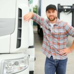 Career spotlight: what it takes to be a successful truck driver portrait of young caucasian bearded trucker standi ushelbu